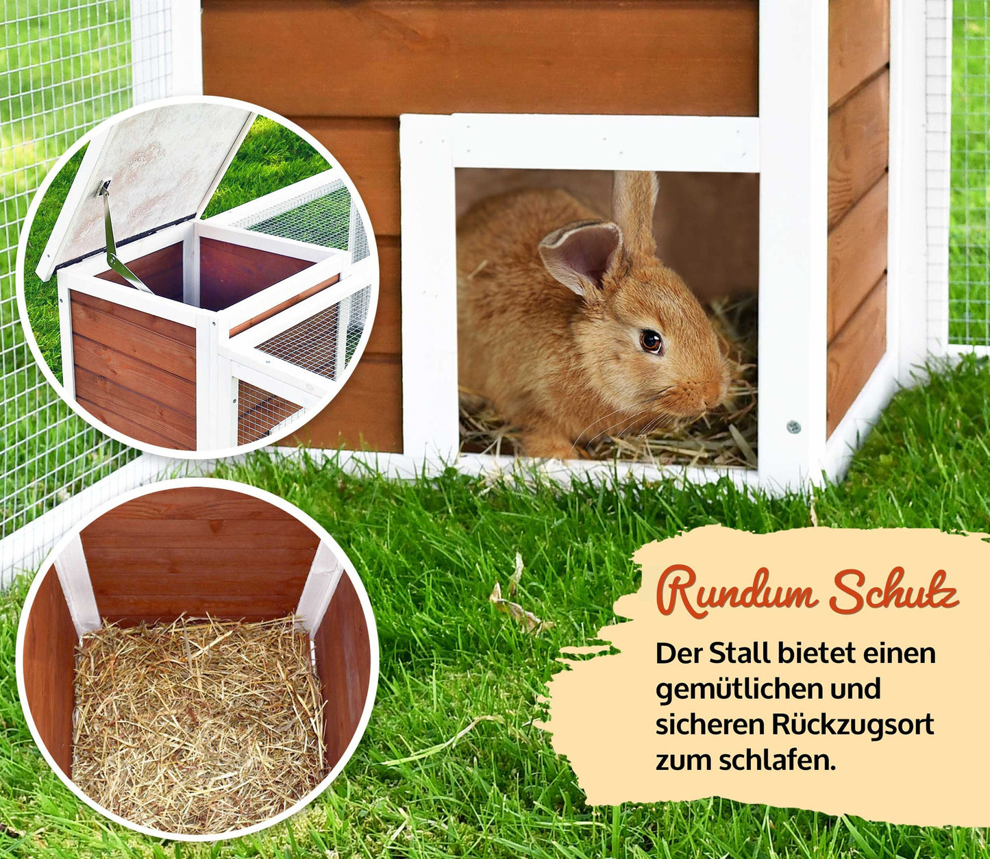 Auslauf Freilaufgehege mit Stall Hasenstall Kaninchenstall Meerschweinchen Freilauf 218/100/46,5 cm
