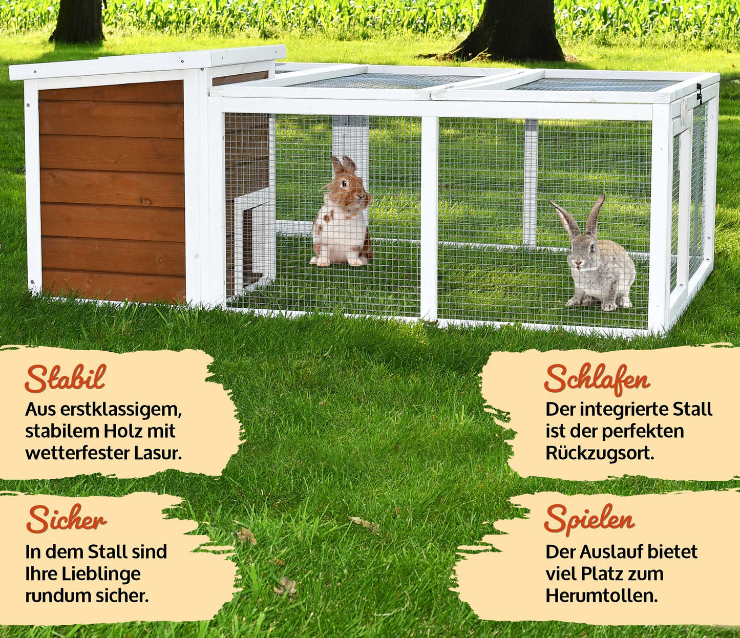 Auslauf Freilaufgehege mit Stall Hasenstall Kaninchenstall Meerschweinchen Freilauf 218/100/46,5 cm