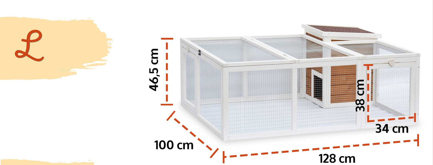 Freilaufgehege mit Stall Hasenstall Kaninchenstall Meerschweinchen Freilauf Auslauf 128/100/46,5 cm