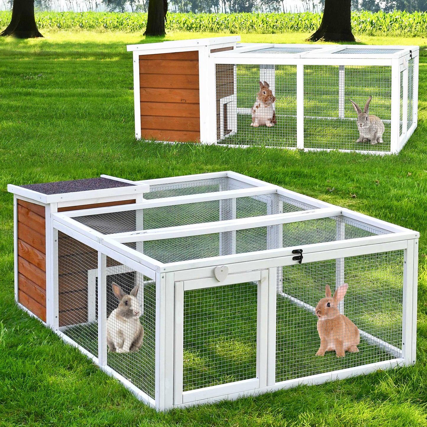 Freilaufgehege mit Stall Hasenstall Kaninchenstall Meerschweinchen Freilauf Auslauf 128/100/46,5 cm