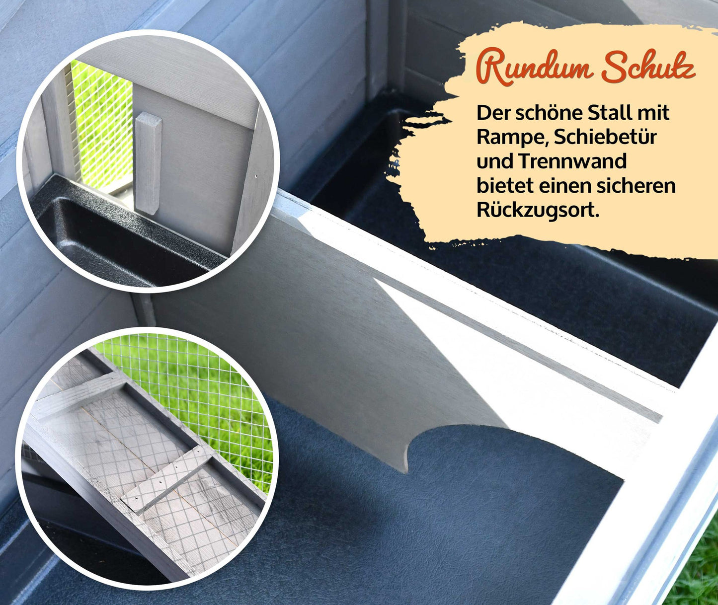 Hasenstall Kaninchenstall Meerschweinchenstall Rudy grau|weiss 3 Schubladen Kunststoffeinsatz