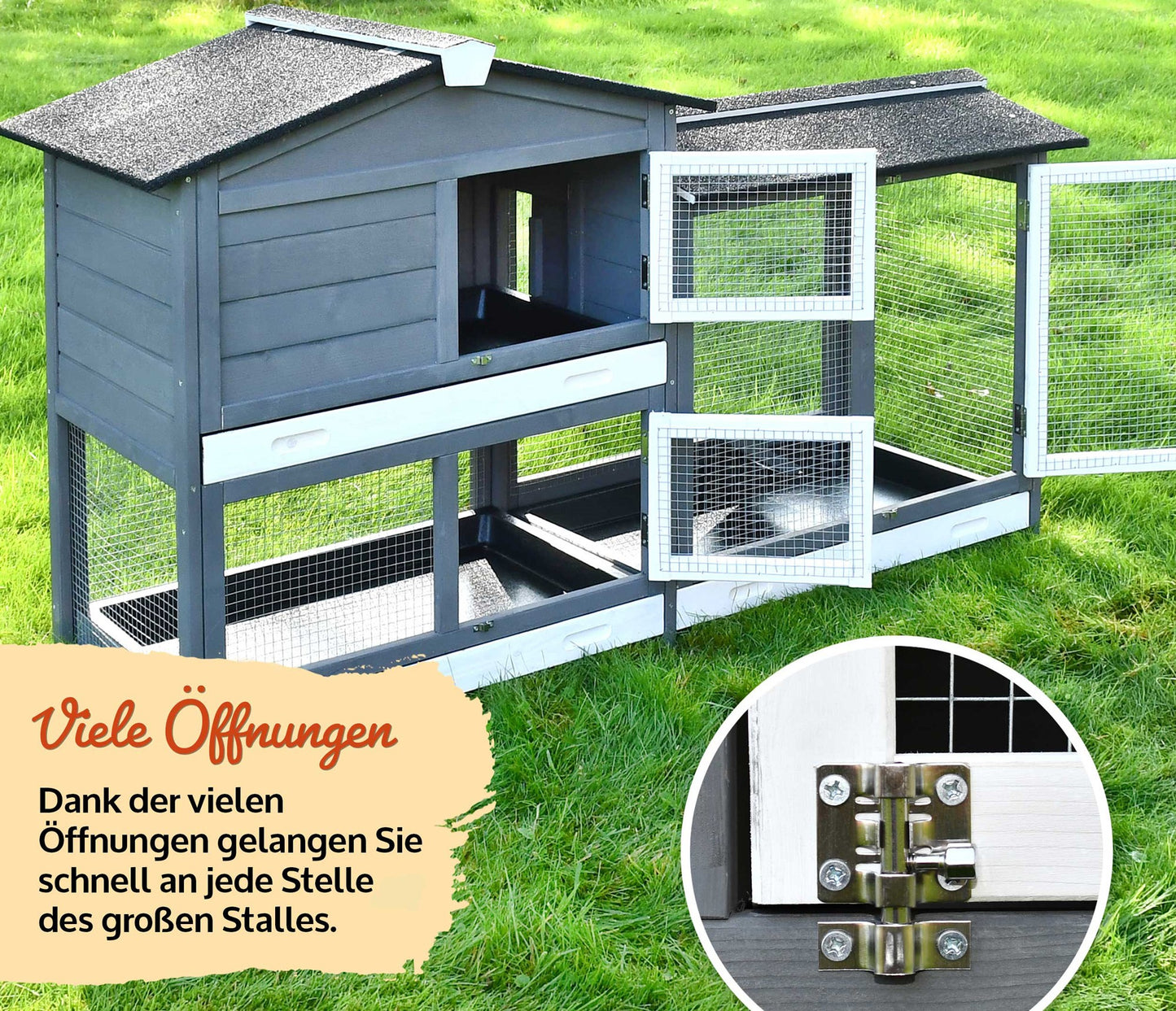 Hasenstall Kaninchenstall Meerschweinchenstall Rudy grau|weiss 3 Schubladen Kunststoffeinsatz