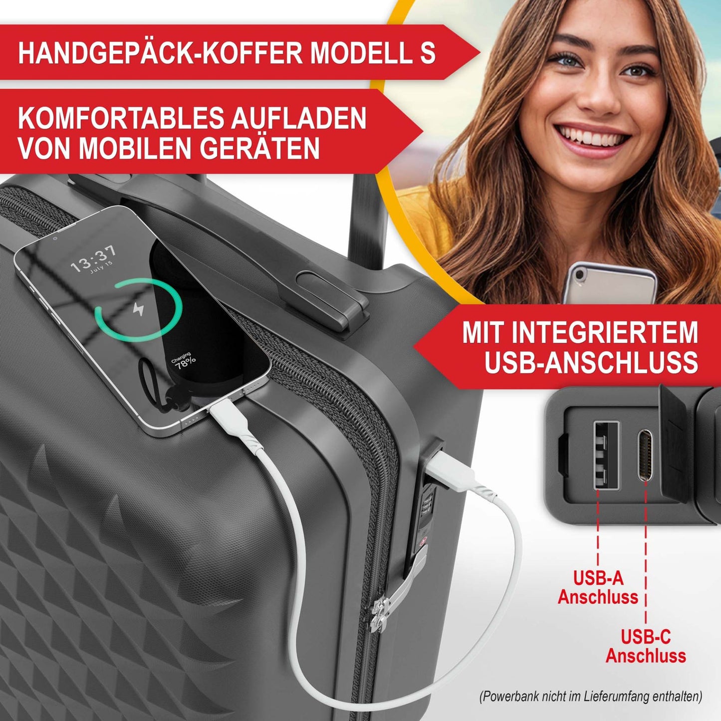 3 teiliges Kofferset Schwarz S-M-L-
