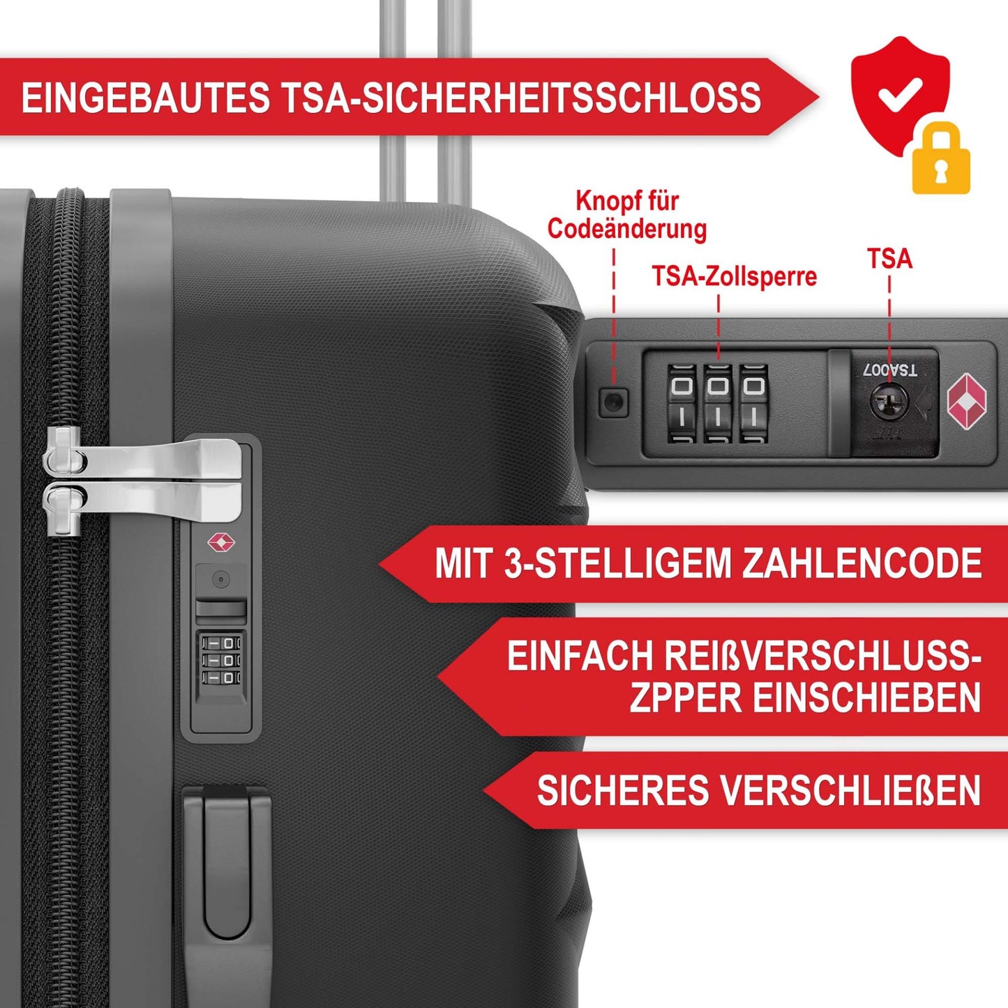 3 teiliges Kofferset Schwarz S-M-L-
