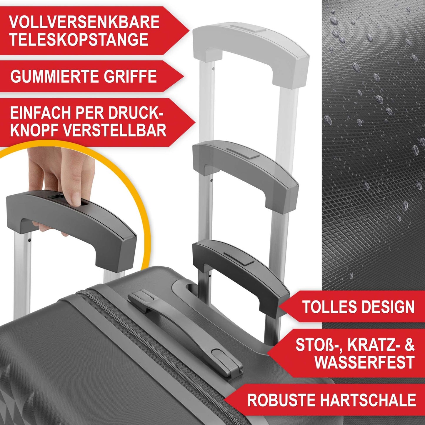 3 teiliges Kofferset Schwarz S-M-L-