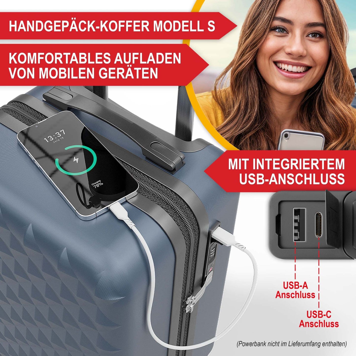 3 teiliges Kofferset Blau S-M-L