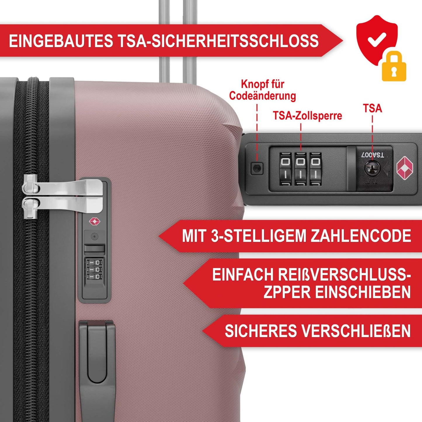 3 teiliges Kofferset Rose-Gold S-M-L-