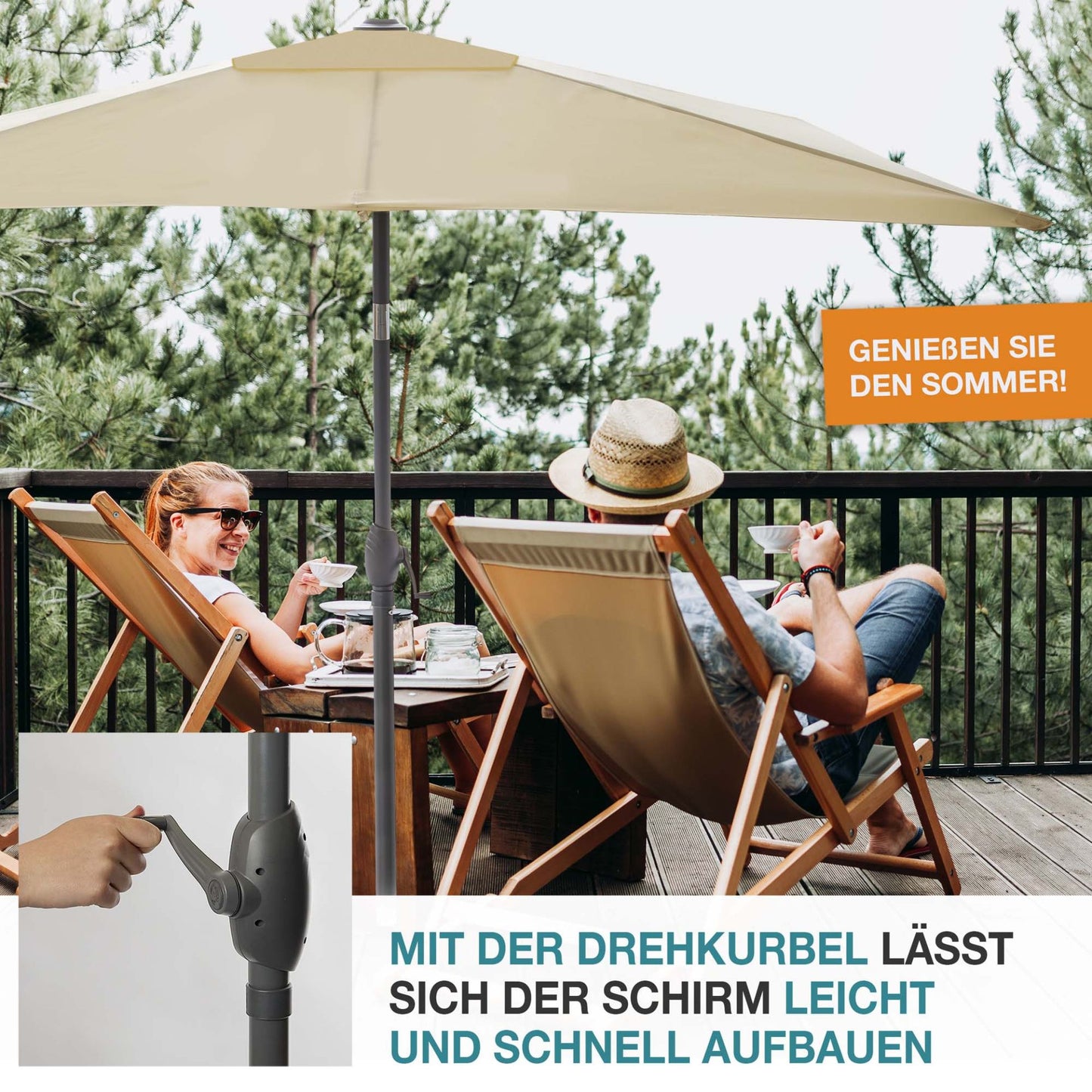 !! Bitte Lesen !! Sonnenschirm mit Kurbel Beige 140 x 210 cm