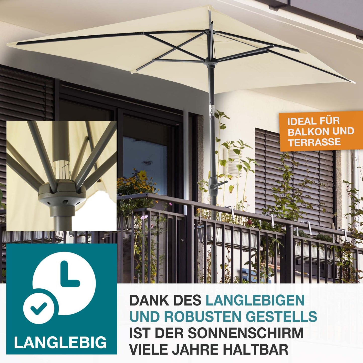!! Bitte Lesen !! Sonnenschirm mit Kurbel Beige 140 x 210 cm