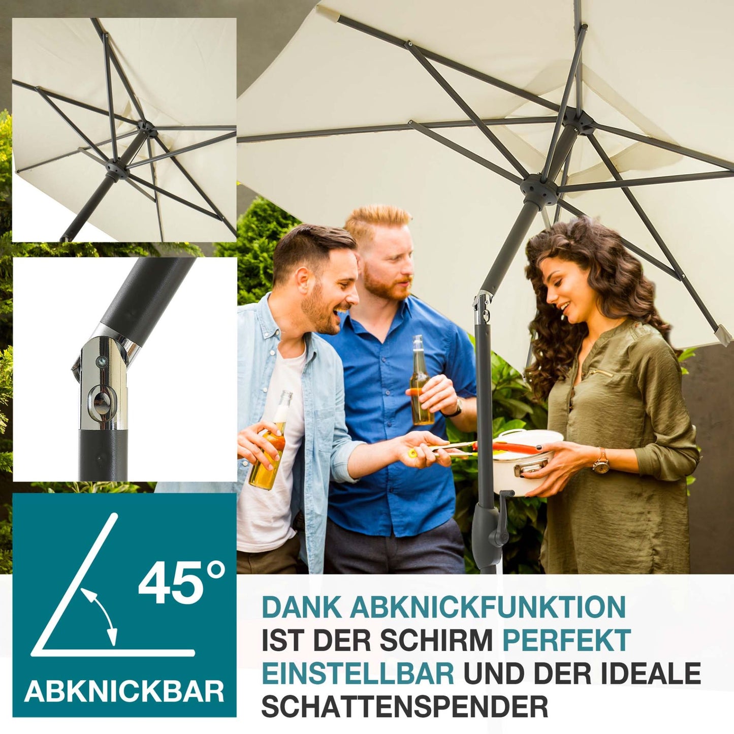 Sonnenschirm mit Kurbel Beige 140 x 210 cm (B x T)