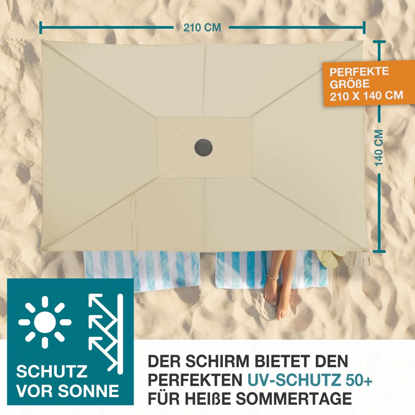 !! Bitte Lesen !! Sonnenschirm mit Kurbel Beige 140 x 210 cm