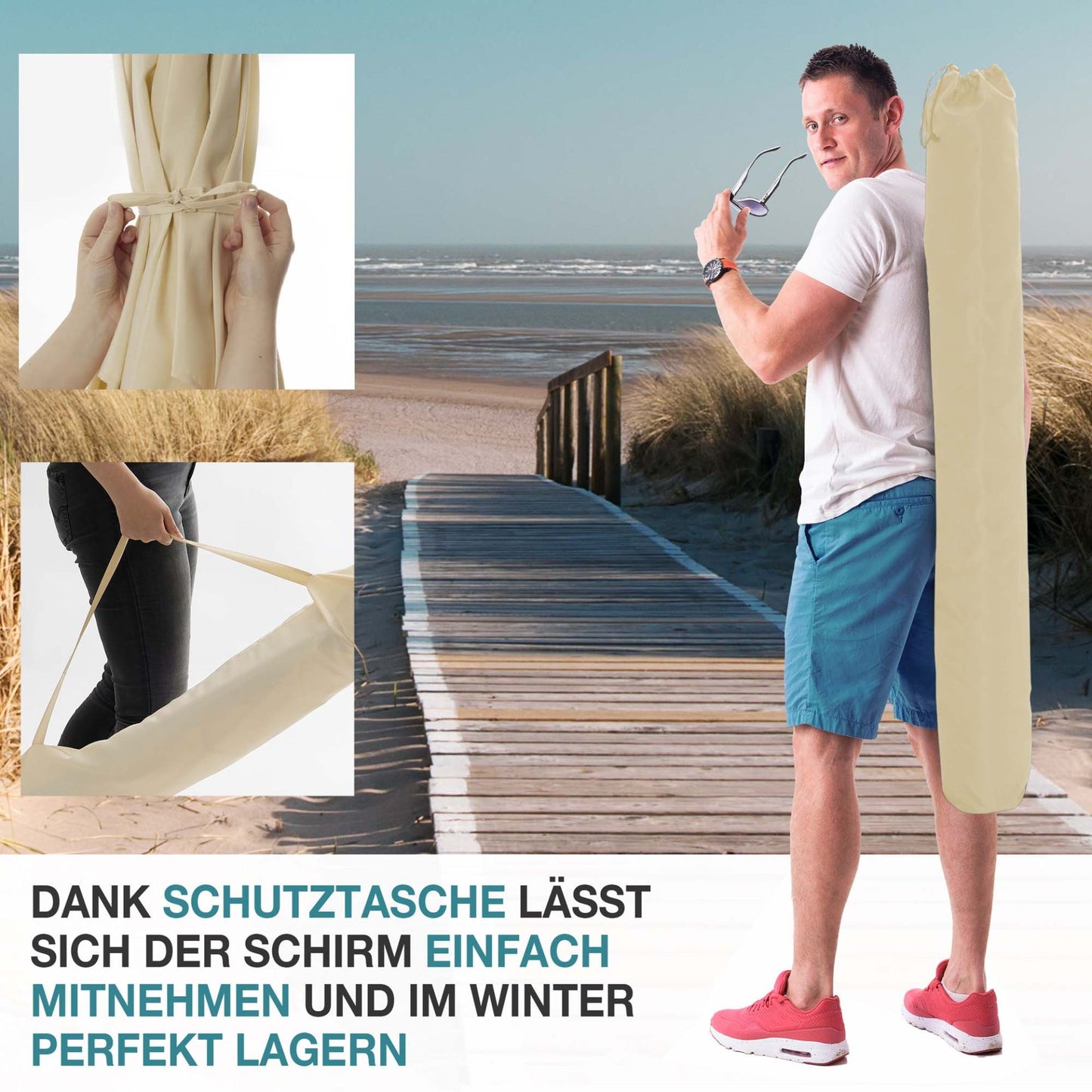!! Bitte Lesen !! Sonnenschirm mit Kurbel Beige 140 x 210 cm