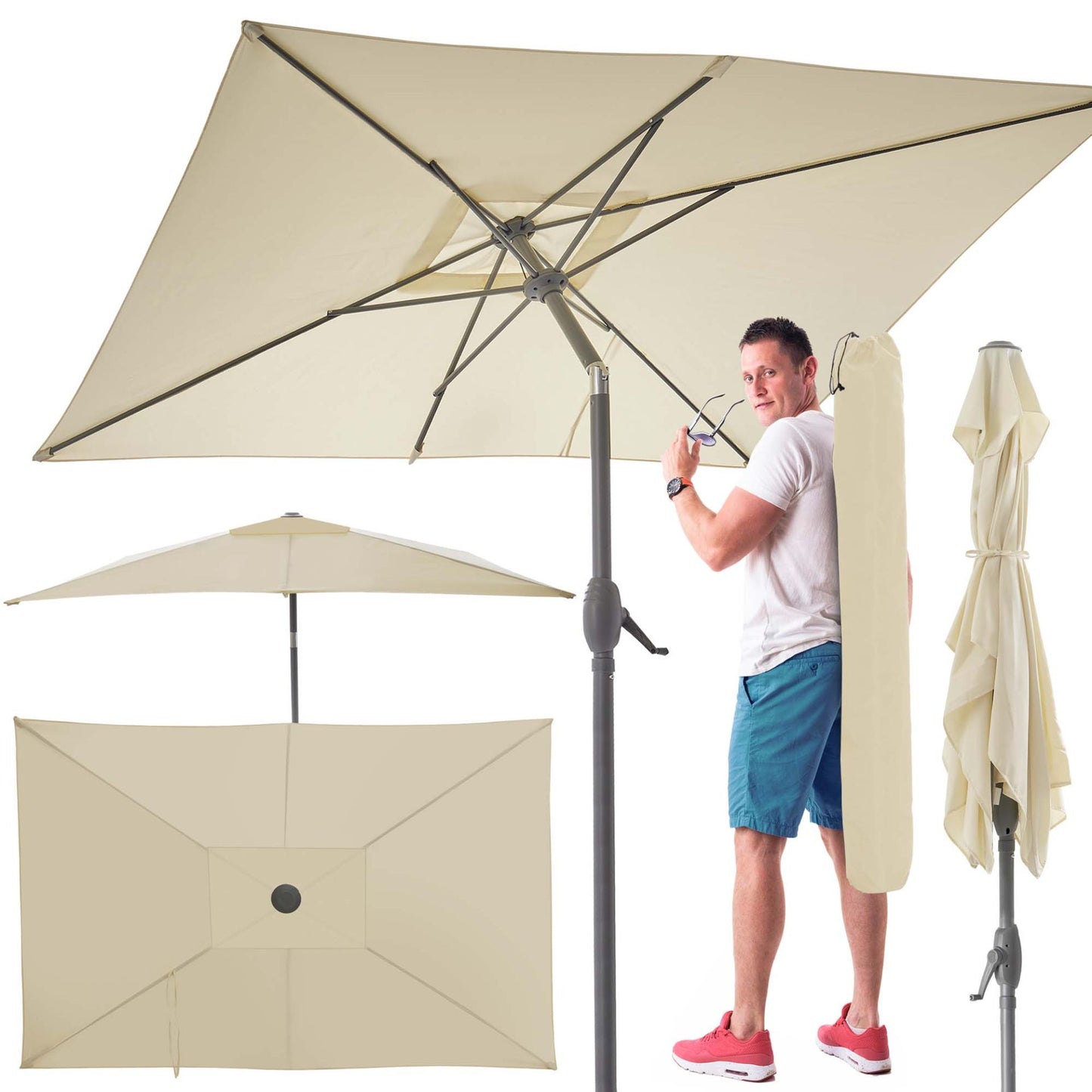 !! Bitte Lesen !! Sonnenschirm mit Kurbel Beige 140 x 210 cm