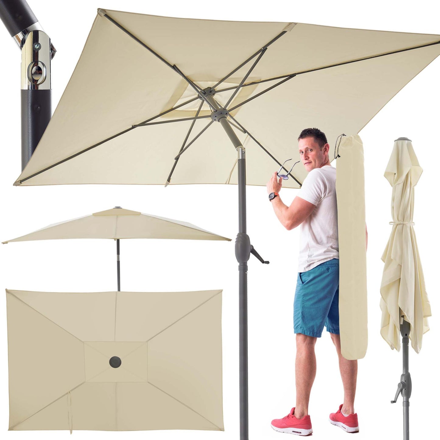 !! Bitte Lesen !! Sonnenschirm mit Kurbel Beige 140 x 210 cm