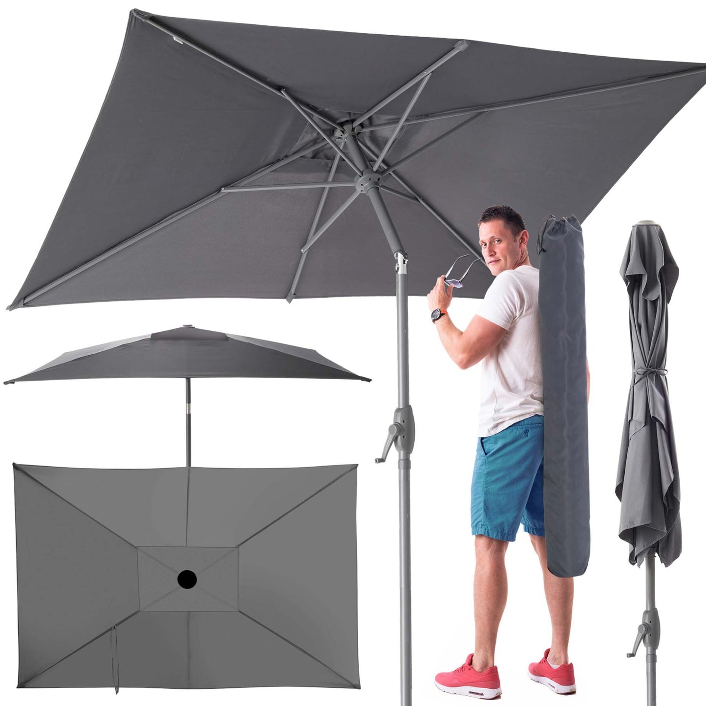 Sonnenschirm mit Kurbel Anthrazit 140 x 210 cm (B x T)