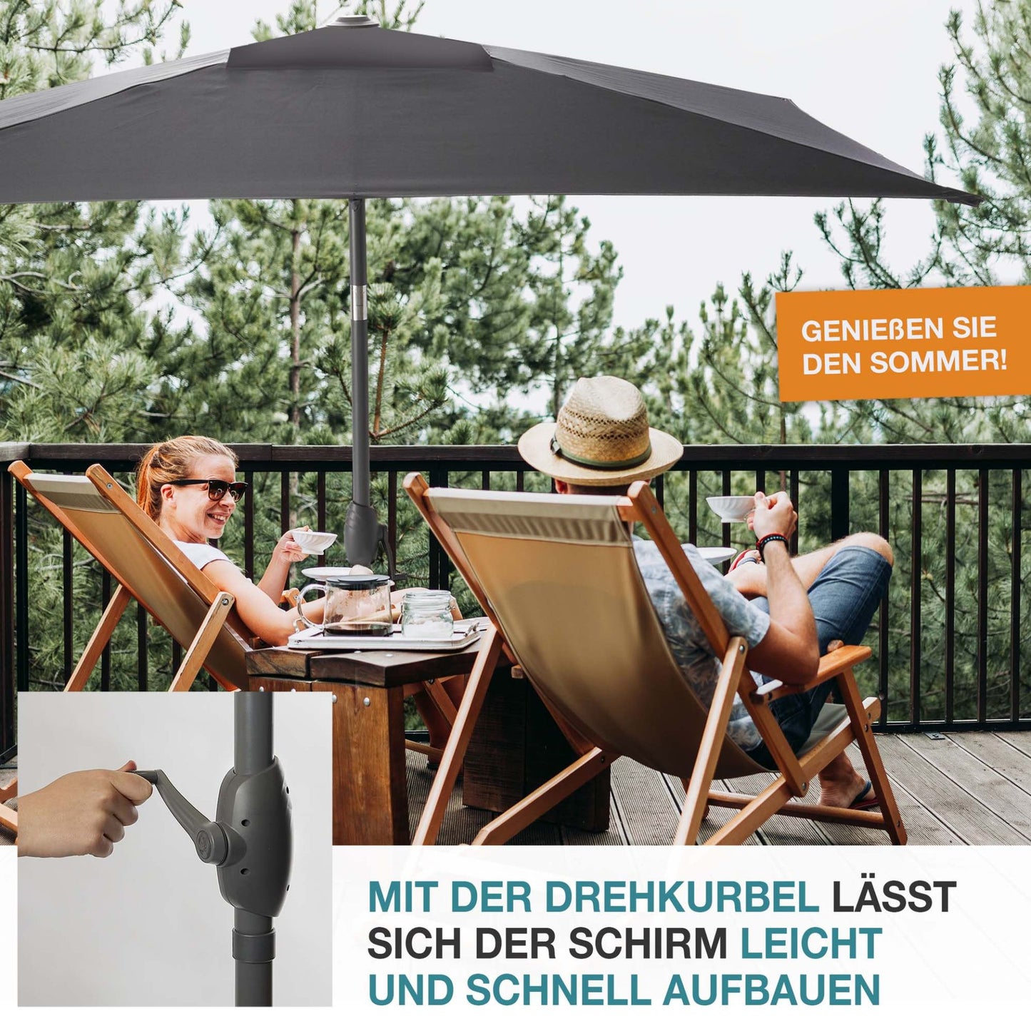 !! Bitte Lesen !! Sonnenschirm mit Kurbel Anthrazit 140 x 210 cm
