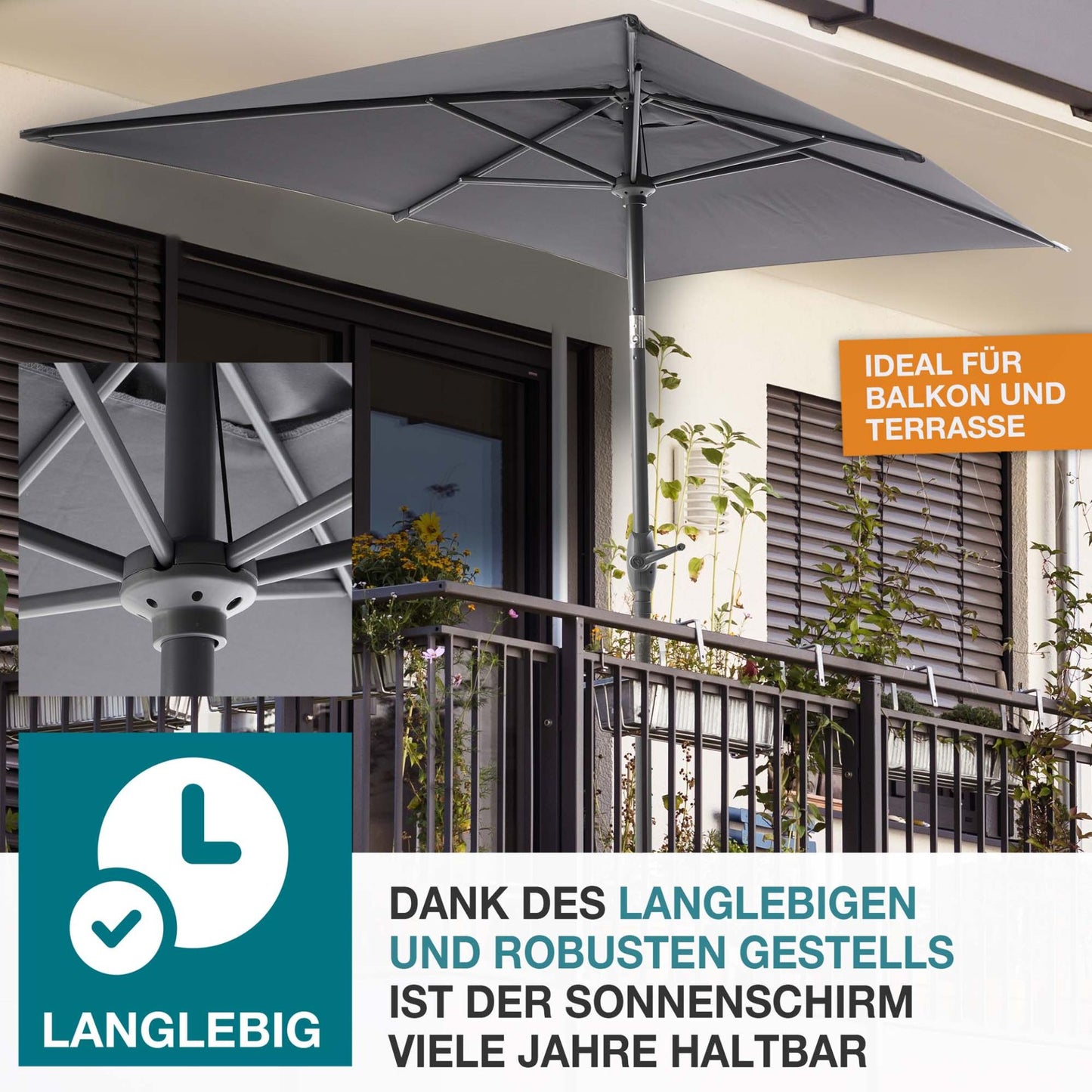 Sonnenschirm mit Kurbel Anthrazit 140 x 210 cm (B x T)