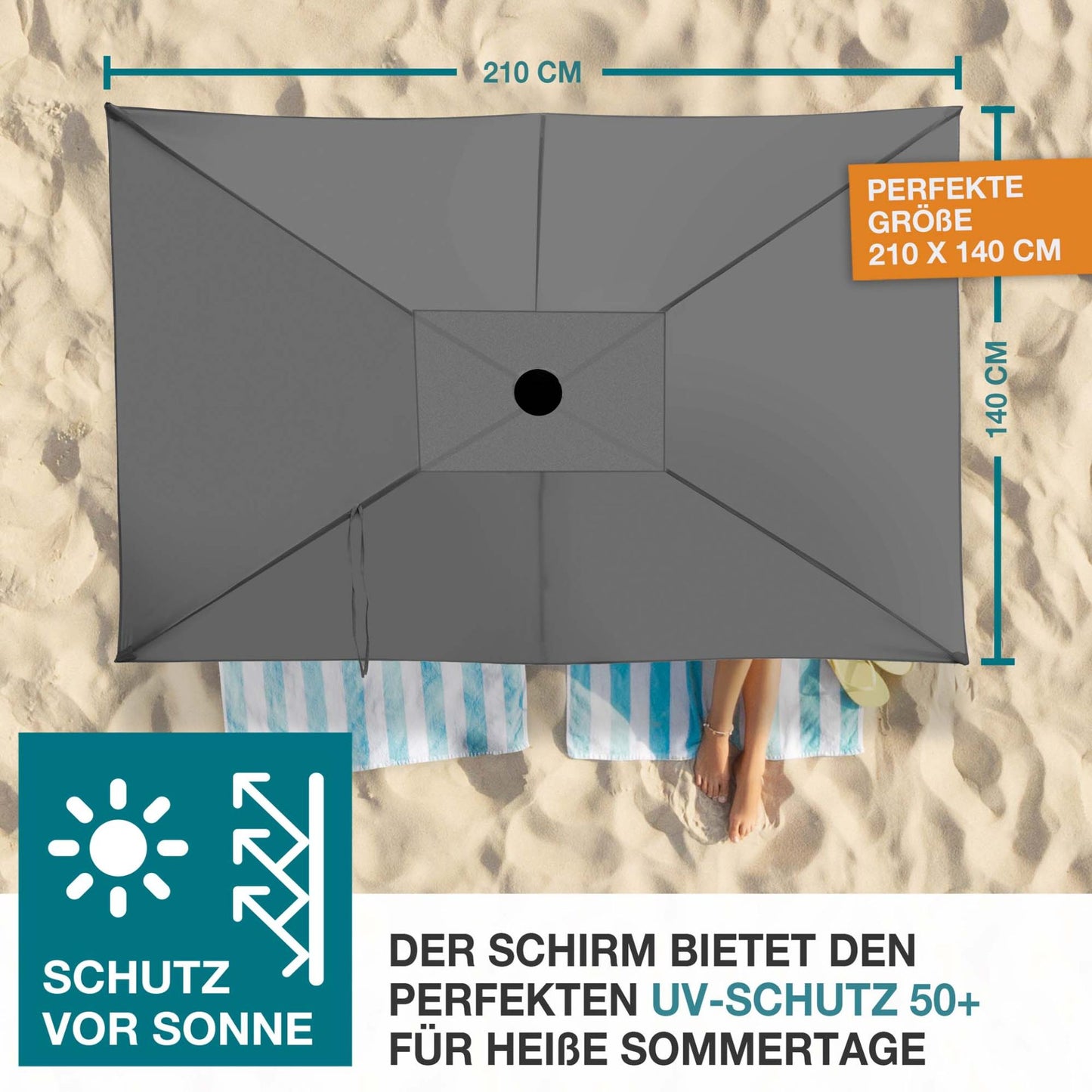 !! Bitte Lesen !! Sonnenschirm mit Kurbel Anthrazit 140 x 210 cm