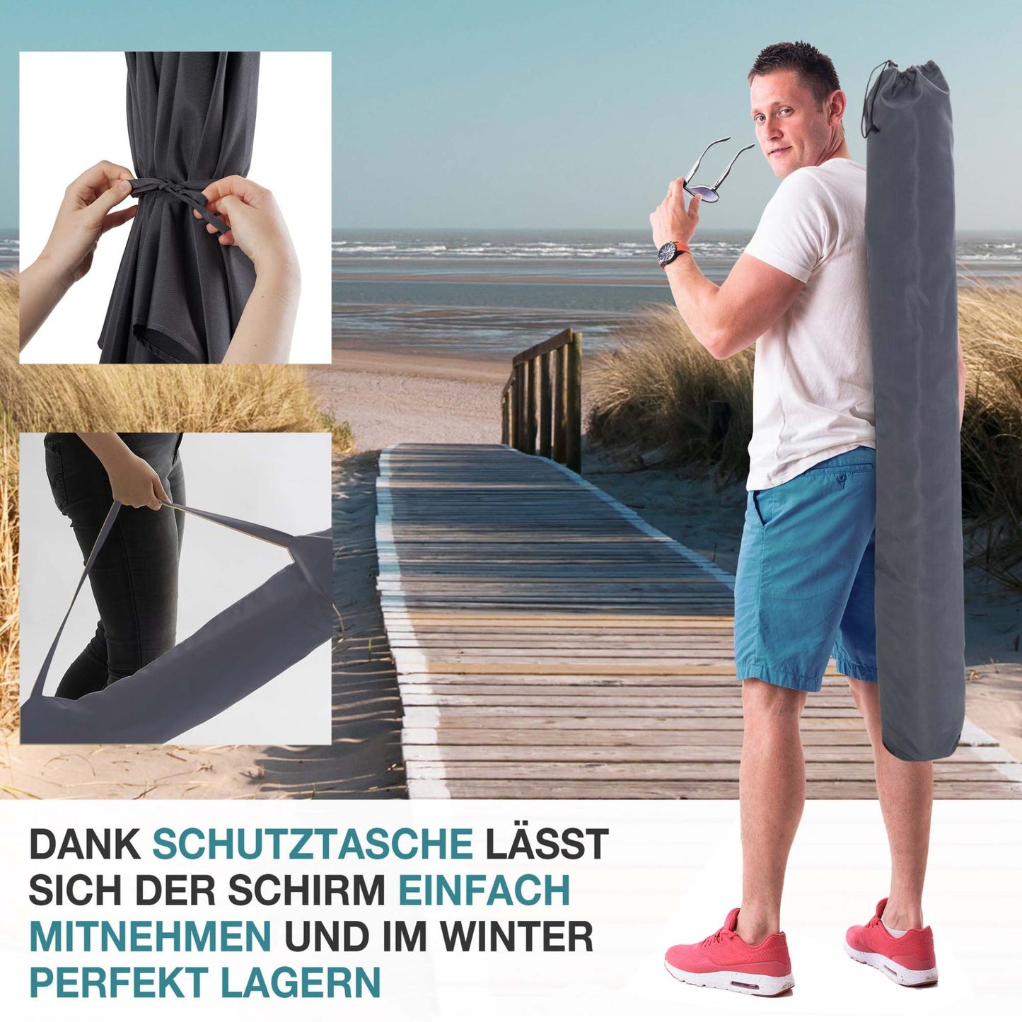 !! Bitte Lesen !! Sonnenschirm mit Kurbel Anthrazit 140 x 210 cm