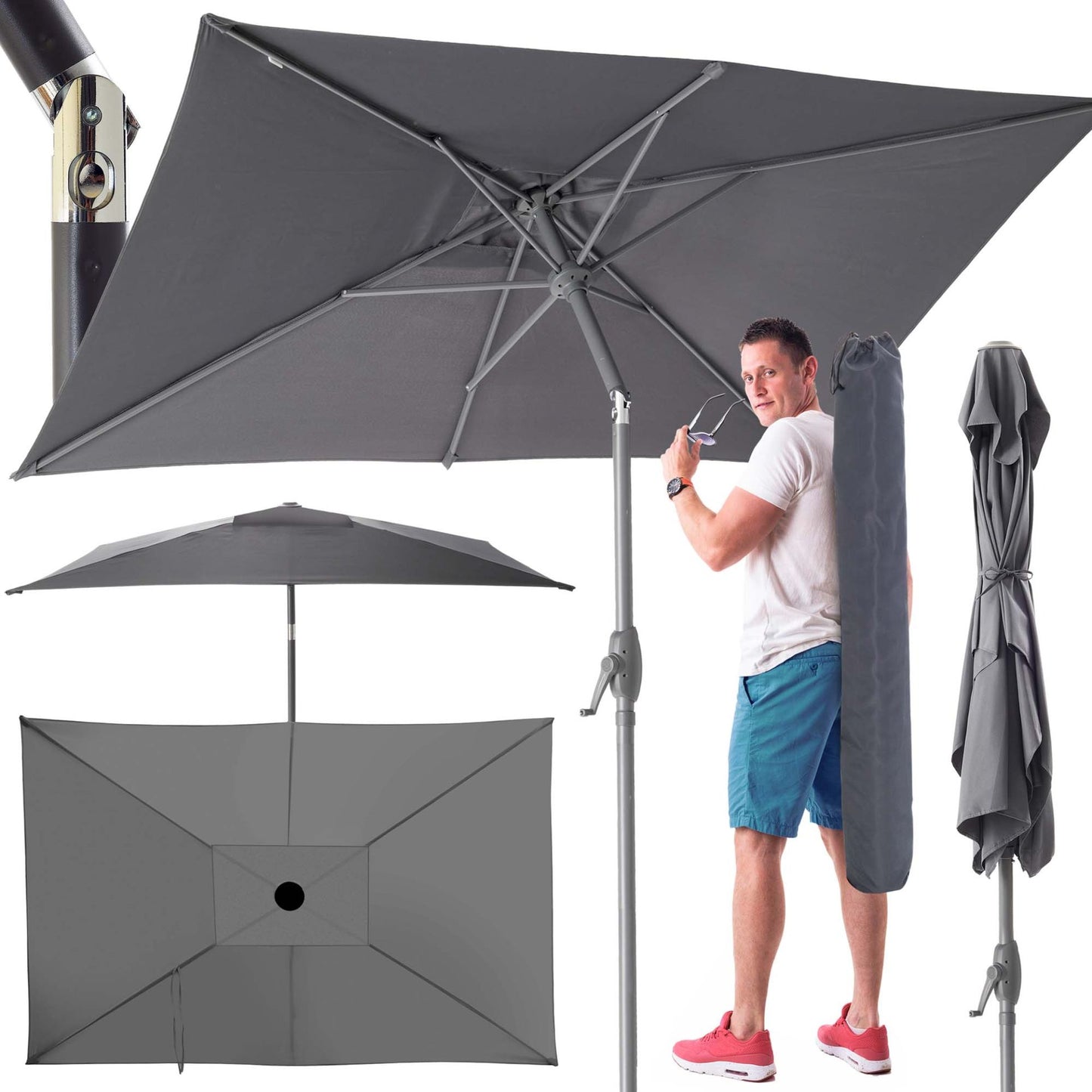 Sonnenschirm mit Kurbel Anthrazit 140 x 210 cm (B x T)