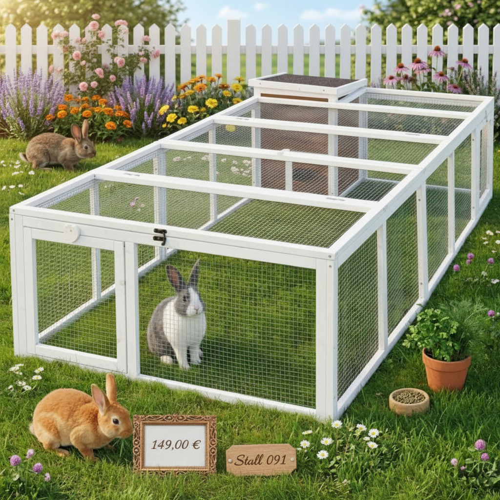 Auslauf Freilaufgehege mit Stall Hasenstall Kaninchenstall Meerschweinchen Freilauf 218/100/46,5 cm