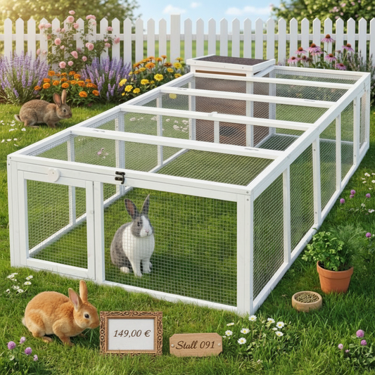 Auslauf Freilaufgehege mit Stall Hasenstall Kaninchenstall Meerschweinchen Freilauf 218/100/46,5 cm