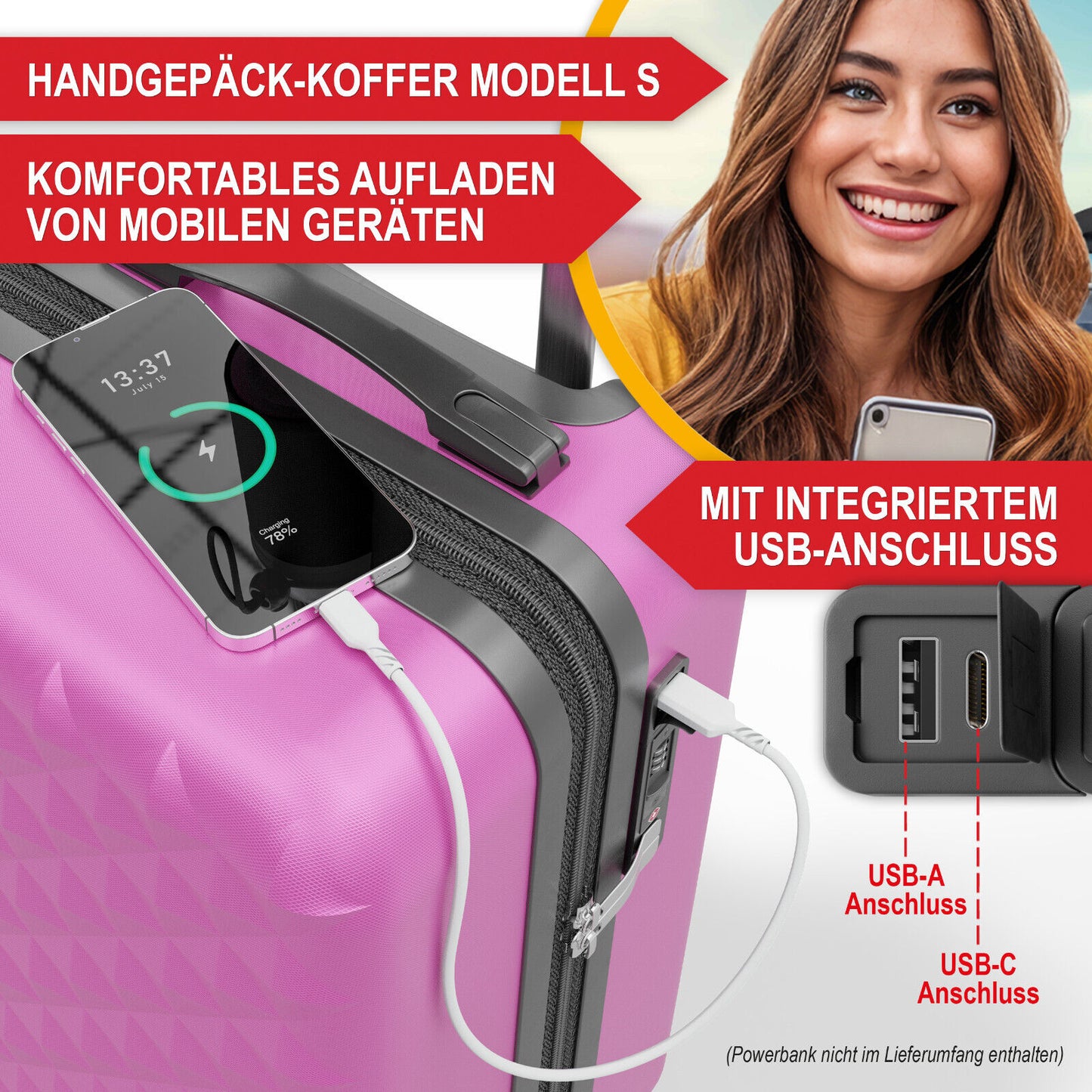 Hartschalenkoffer Kofferset Reisetrolley Hand Koffer 4-teiliges Kofferset PINK