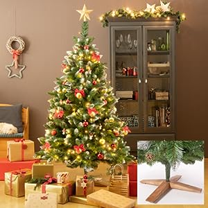 Künstlicher Weihnachtsbaum Nadeln mit Deko Schnee & echten Tannen Zapfen 220cm 04
