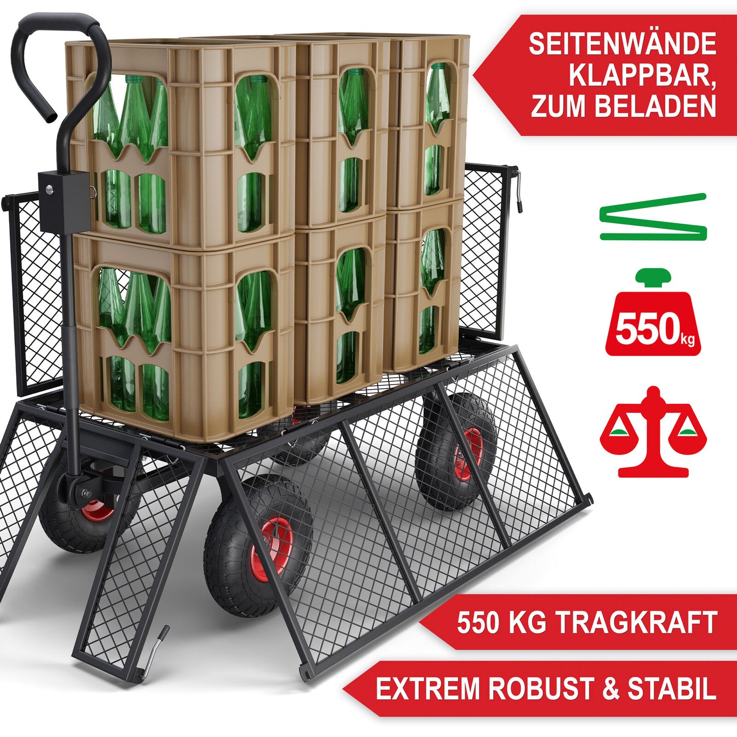 Gartenwagen Bollerwagen Gitter 550kg Transport Geräte Plattform Hand Wagen Karre