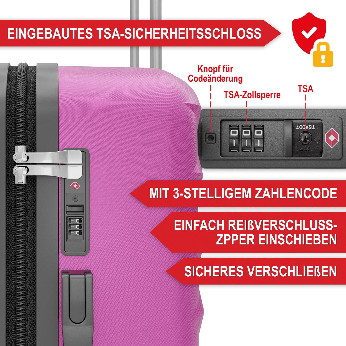 Hartschalenkoffer Kofferset Reisetrolley Hand Koffer 4-teiliges Kofferset PINK