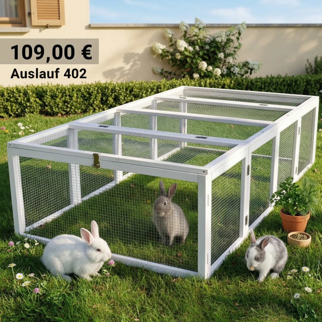 Hasenstall Kaninchenstall Meerschweinchenstall Auslauf Weiss 402