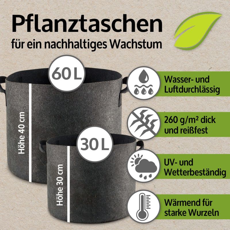 Pflanzsäcke 3 mal 30 Liter & 3 mal 60 Liter