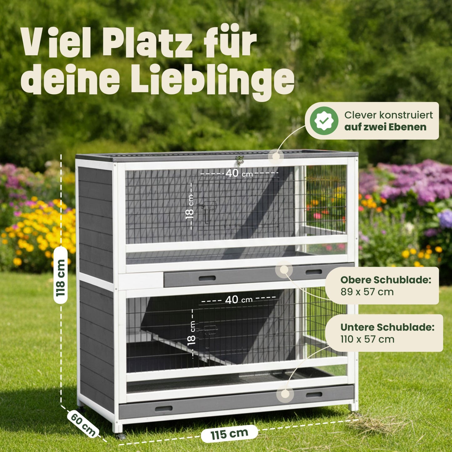 Hasenstall Kaninchenstall Meerschweinchenstall Grau Weiss