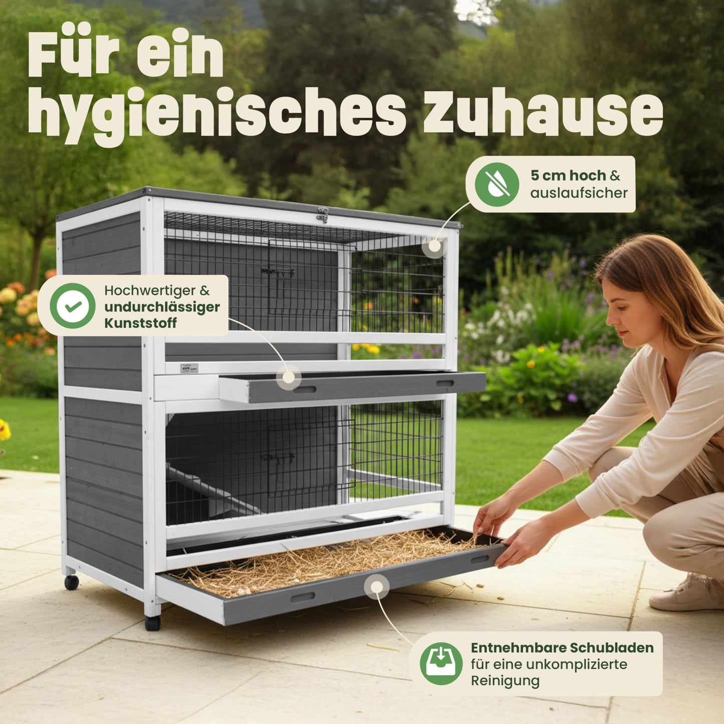 Hasenstall Kaninchenstall Meerschweinchenstall Grau Weiss