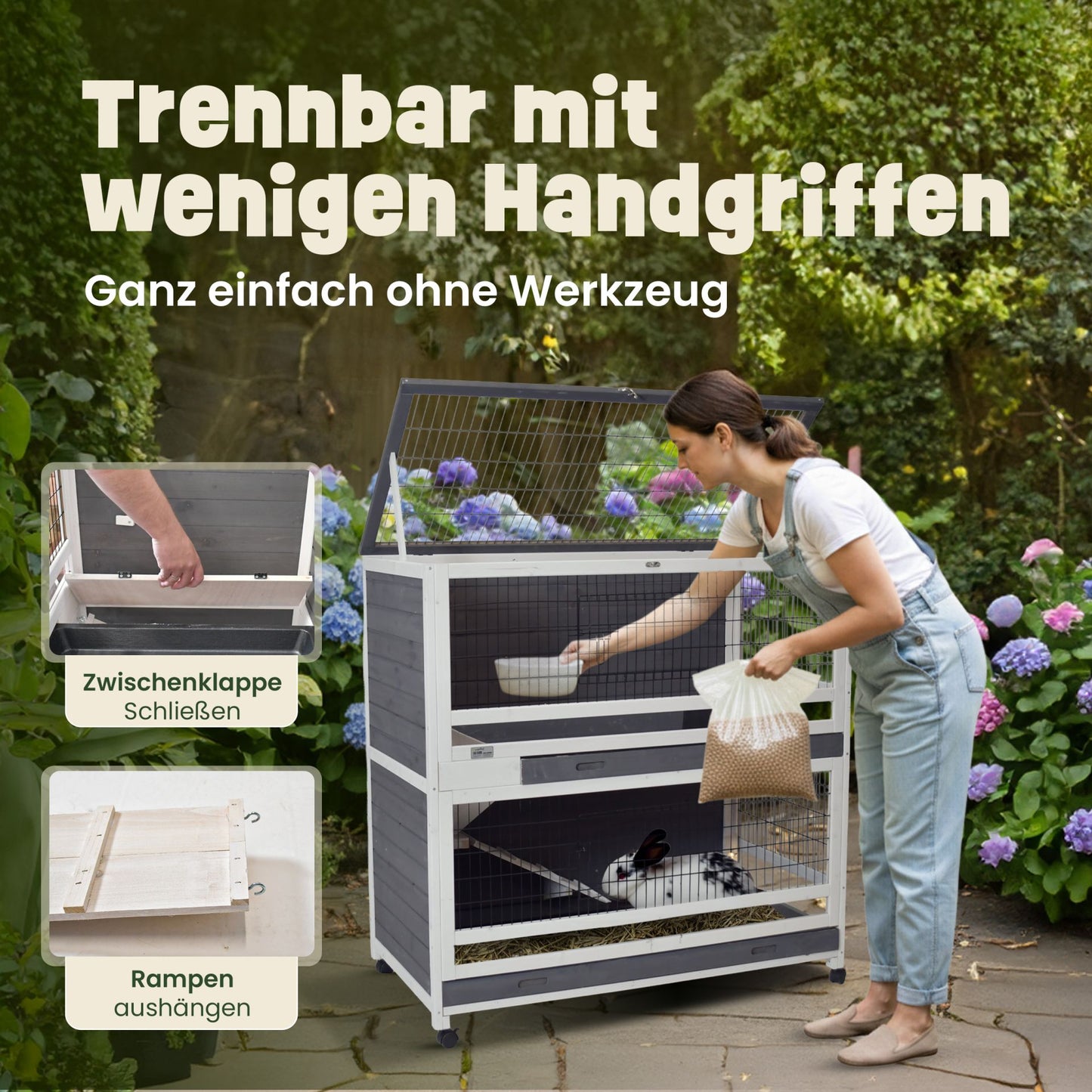 Hasenstall Kaninchenstall Meerschweinchenstall Grau Weiss