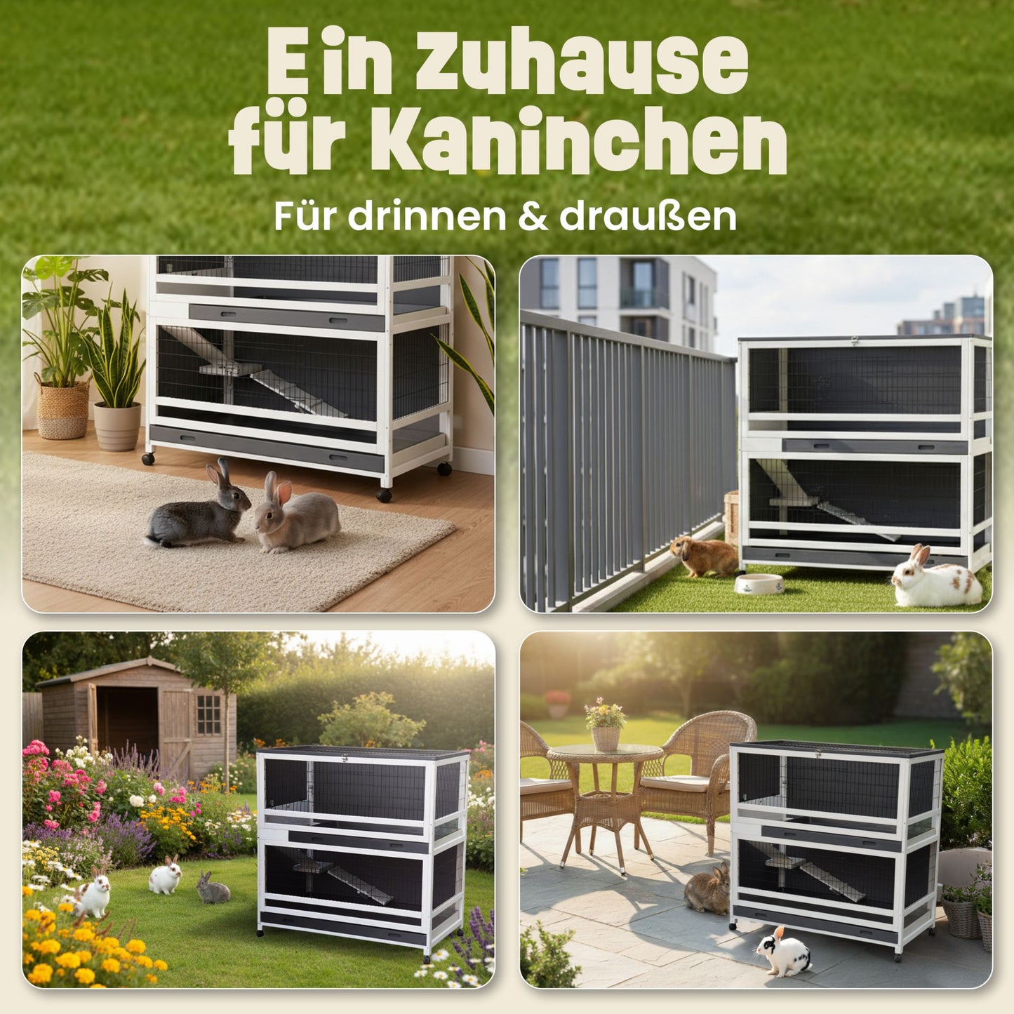 Hasenstall Kaninchenstall Meerschweinchenstall Grau Weiss