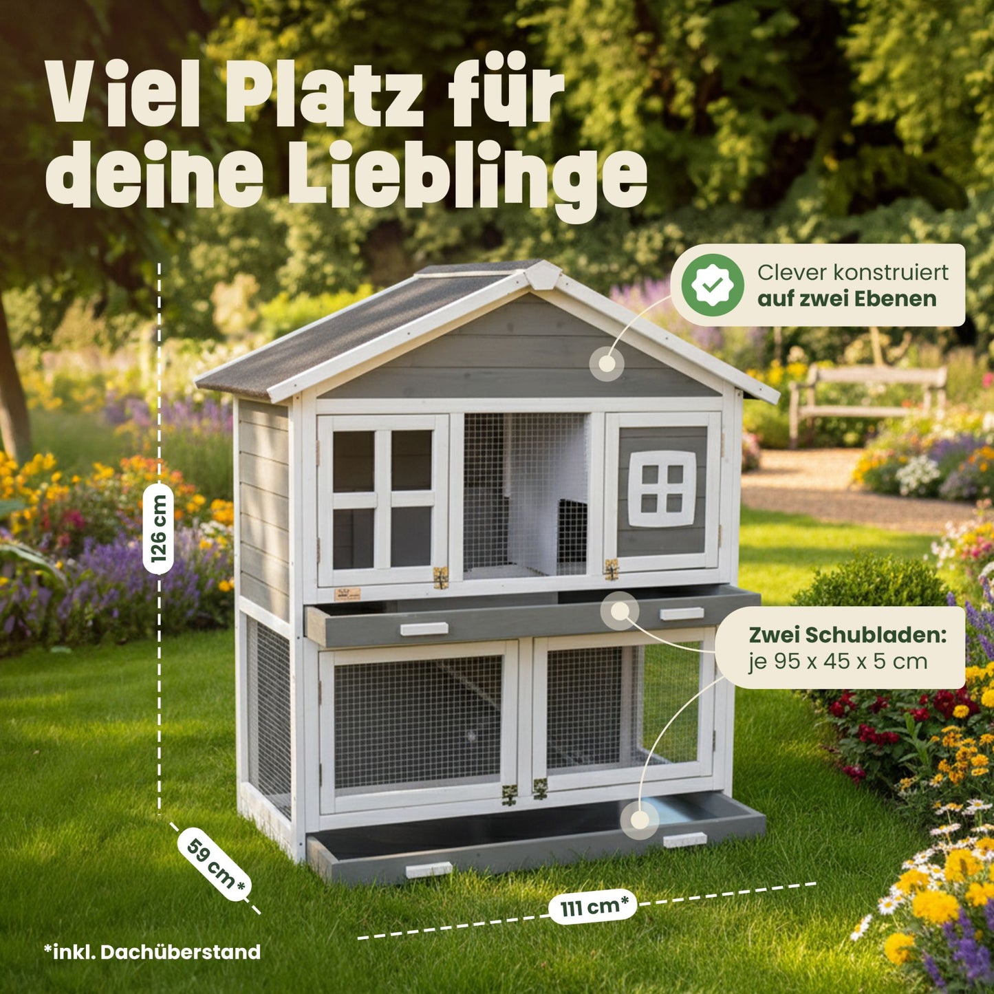 Hasenstall Kaninchenstall Meerschweinchenstall Murmel Grau Weiss