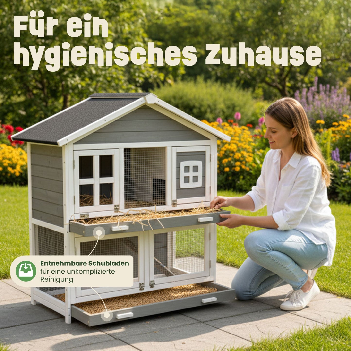 Hasenstall Kaninchenstall Meerschweinchenstall Murmel Grau Weiss