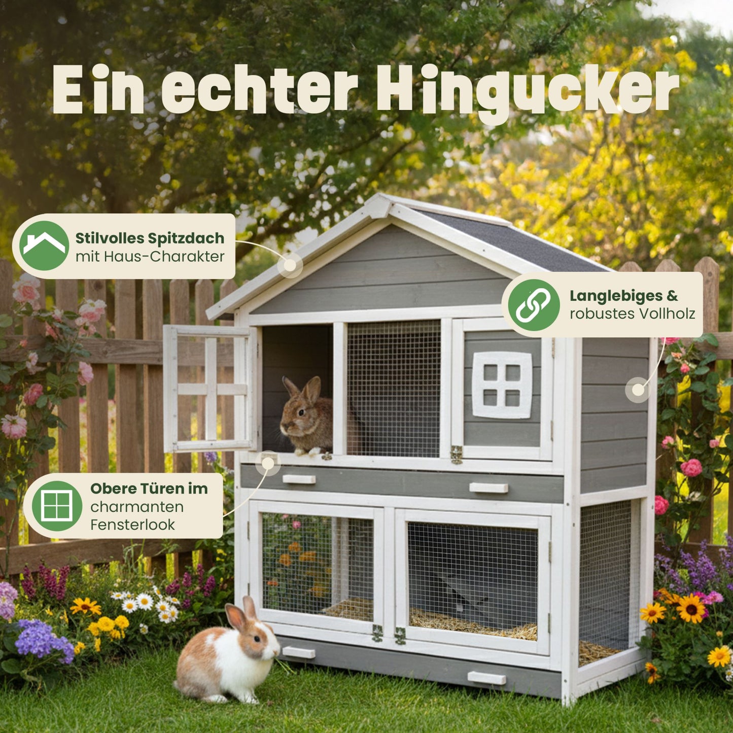 Hasenstall Kaninchenstall Meerschweinchenstall Murmel Grau Weiss