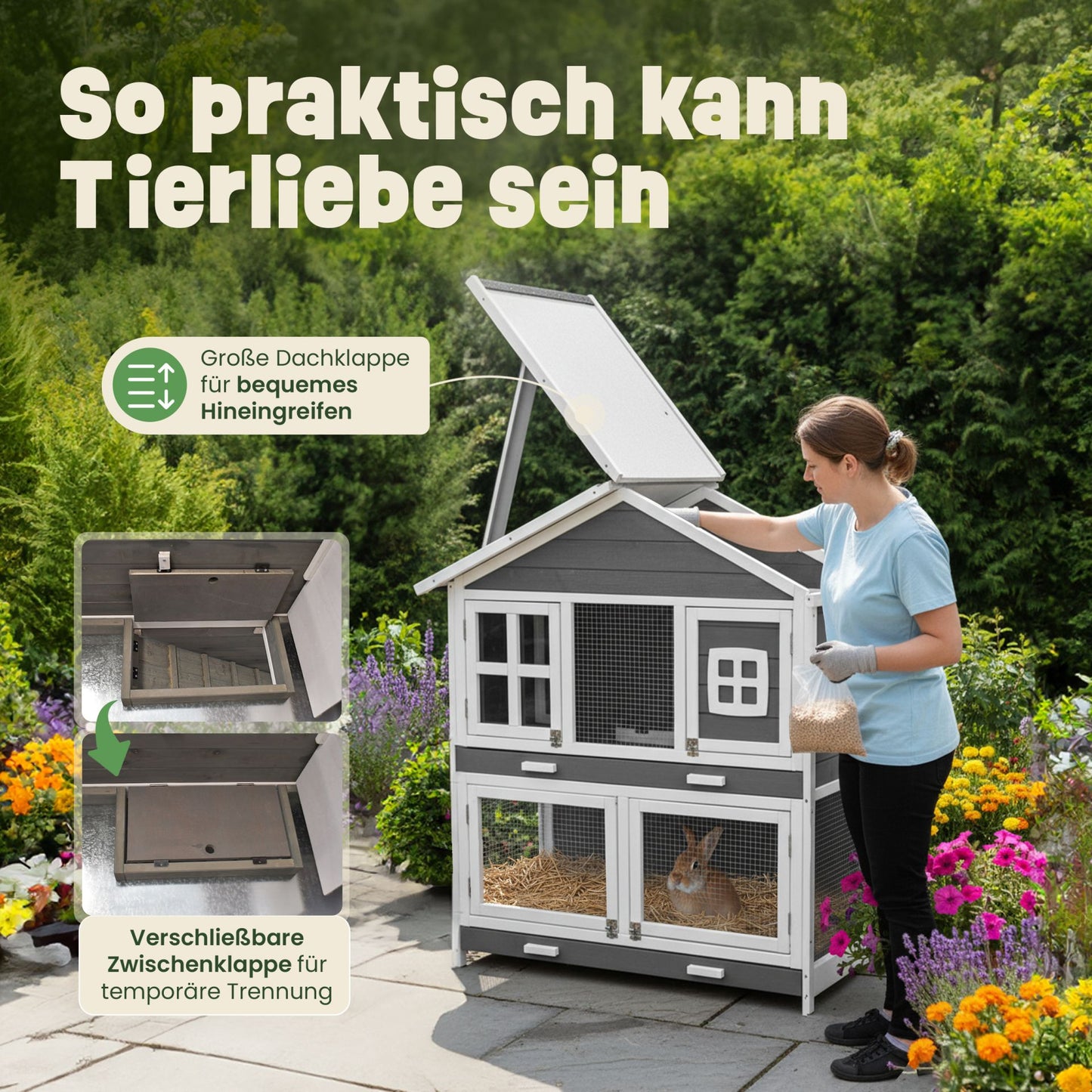 Hasenstall Kaninchenstall Meerschweinchenstall Murmel Grau Weiss