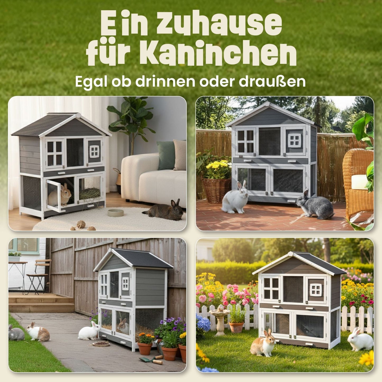 Hasenstall Kaninchenstall Meerschweinchenstall Murmel Grau Weiss