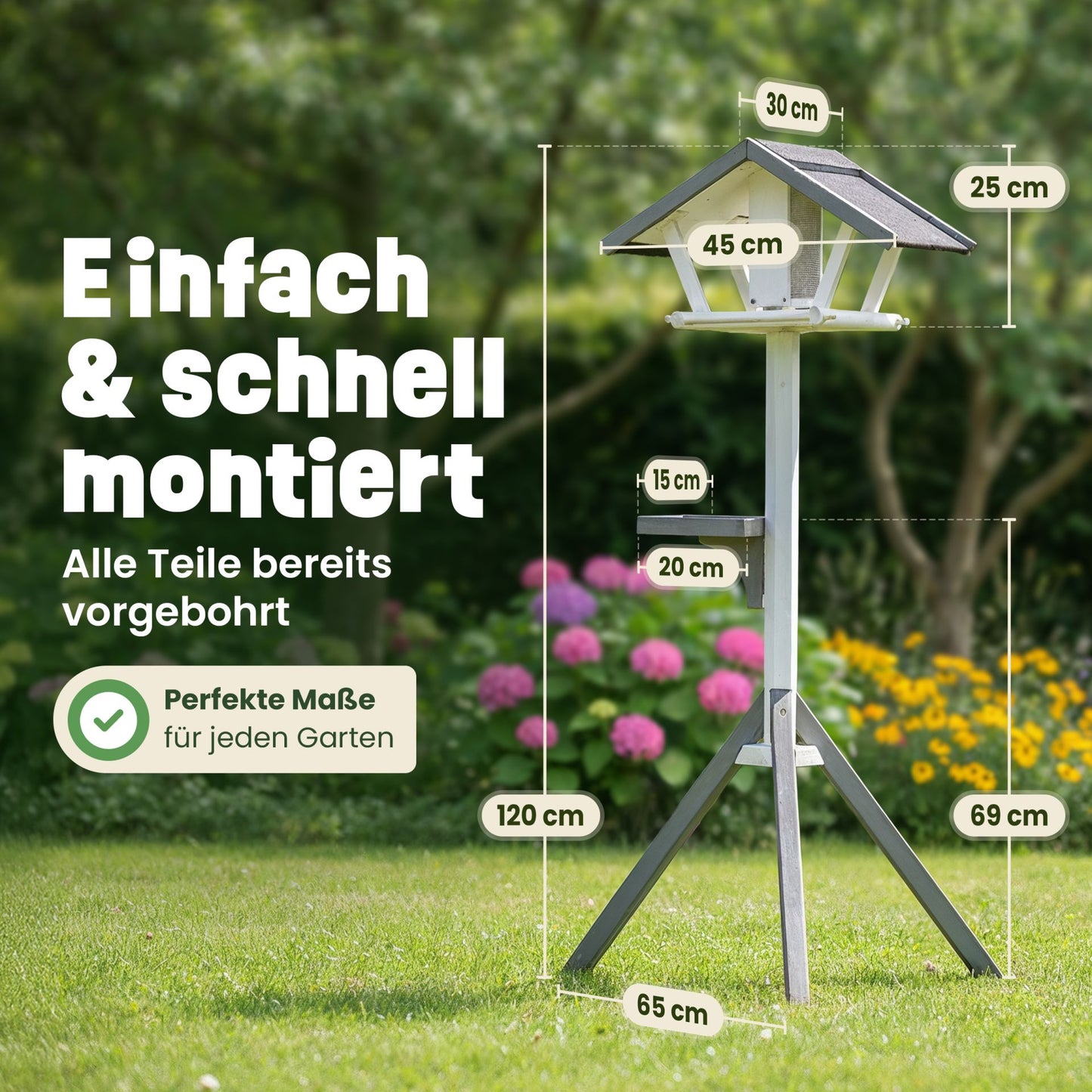 Vogelhaus Futterstation Futterhaus mit Ständer Tower Grau Weiss