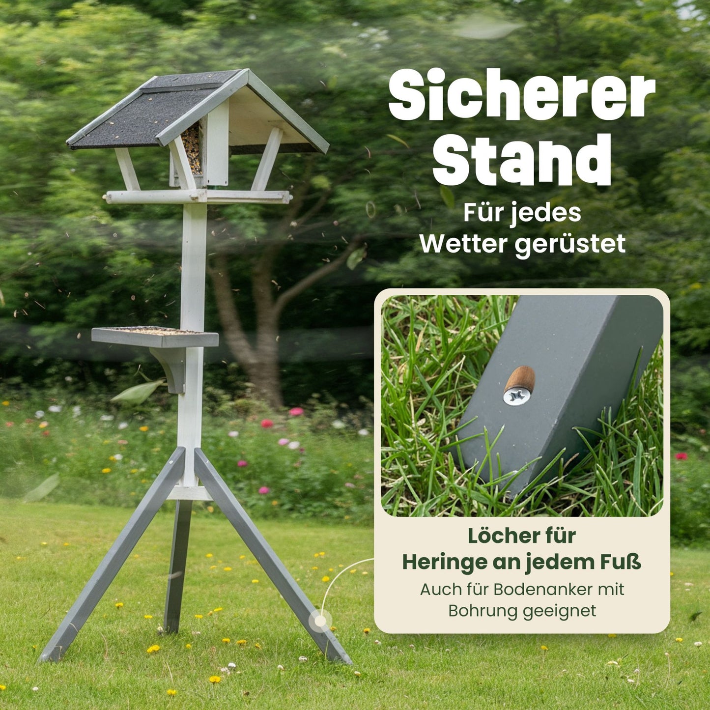 Vogelhaus Futterstation Futterhaus mit Ständer Tower Grau Weiss