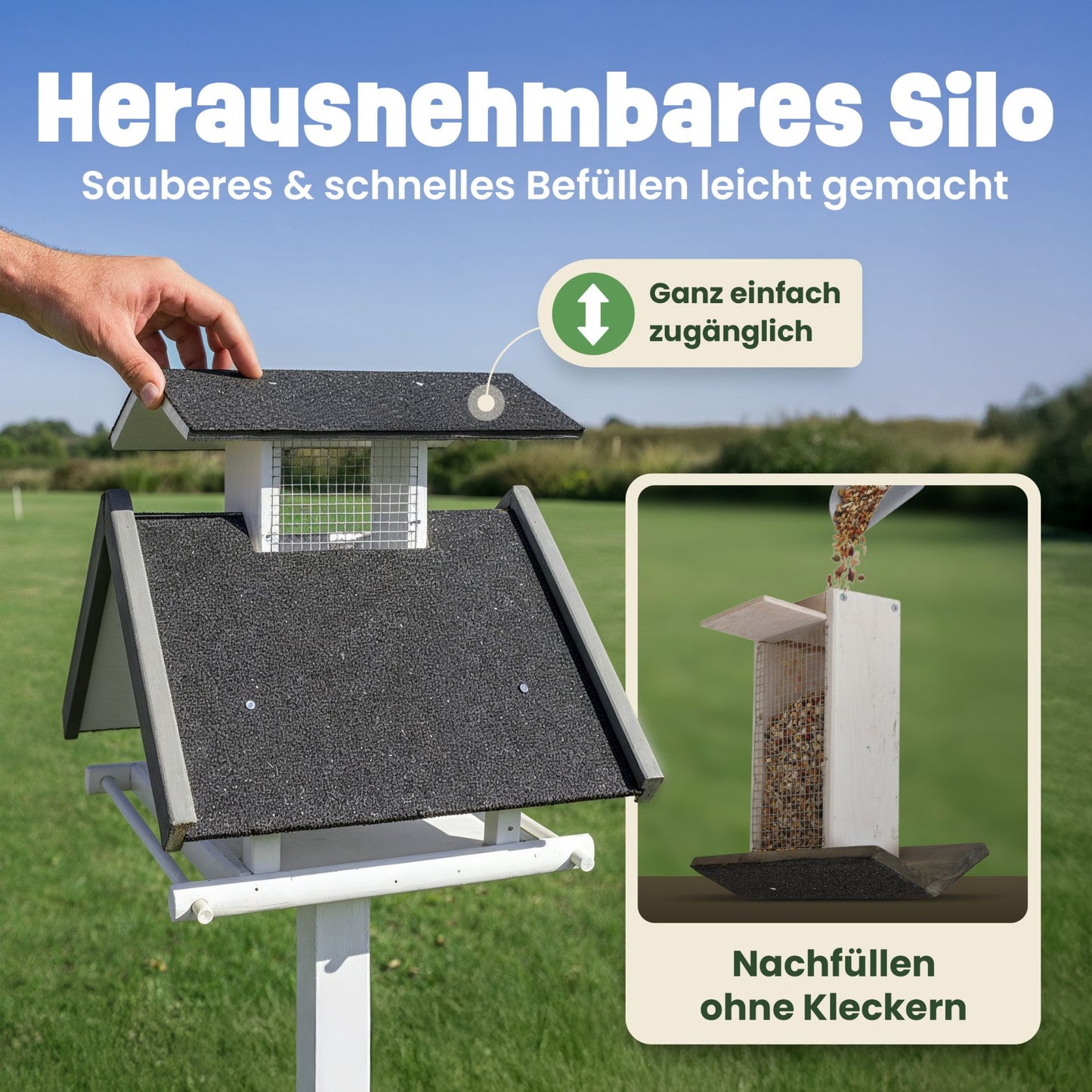 Vogelhaus Futterstation Futterhaus mit Ständer Tower Grau Weiss