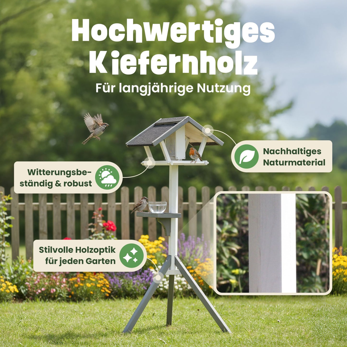 Vogelhaus Futterstation Futterhaus mit Ständer Tower Grau Weiss