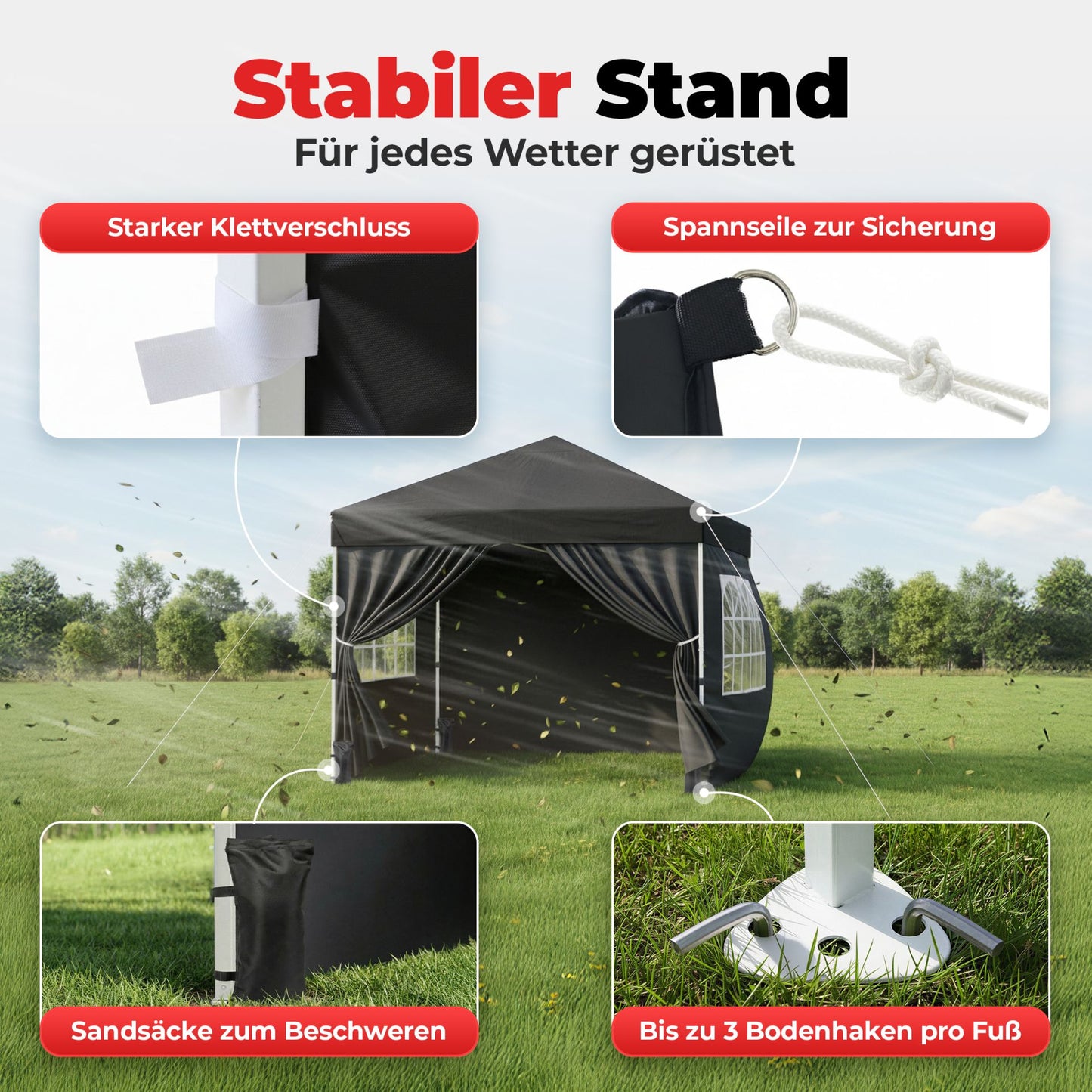 Pavillon Quickup Partyzelt Schwarz