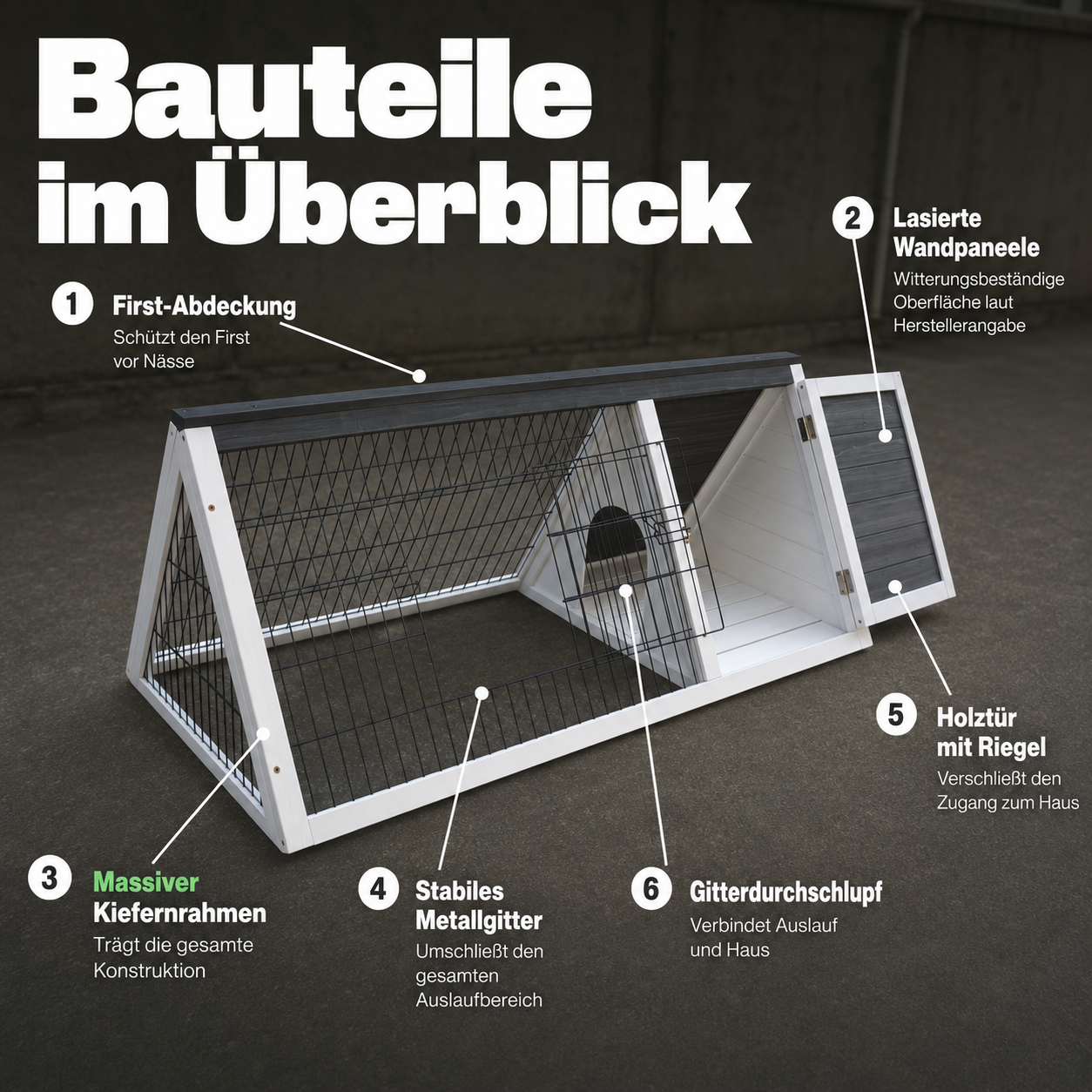 Kaninchenstall Hasenstall Meerschweinchenstall Grau Weiss