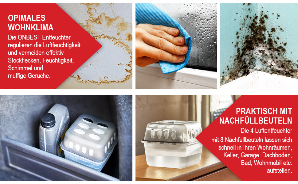 Luftentfeuchter Set-4x Entfeuchter mit 8x 400g Feuchtigkeit Schimmel Raumentfeuchter