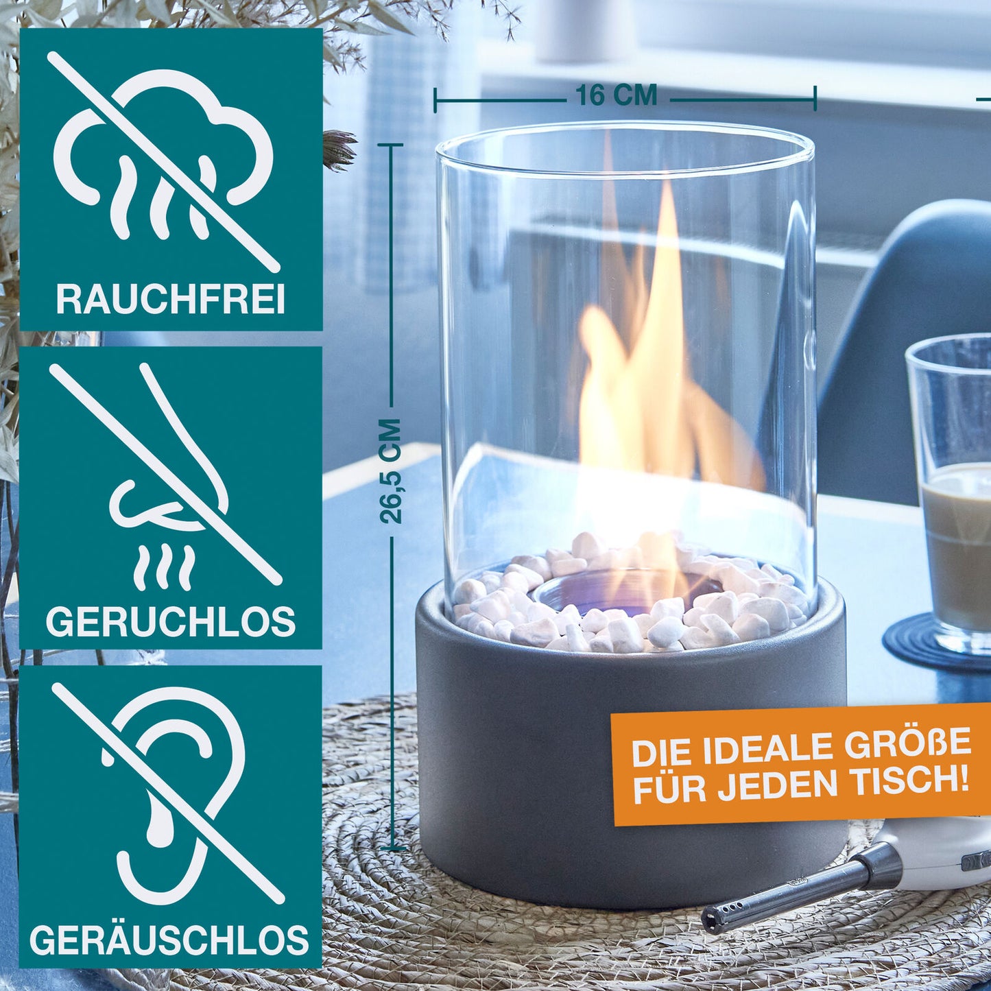 Tischkamin Tischfeuer Bio Ethanol Zimmer Innen Außen Deko Kamin Indoor Feuer