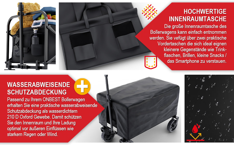 BITTE LESEN !!! Retourenware ! Bollerwagen Strandbollerwagen Faltbollerwagen Regenschutz 61 Liter klappbarer Schwarz